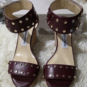 Jimmy Choo Burgundy Studded Women's Sandals